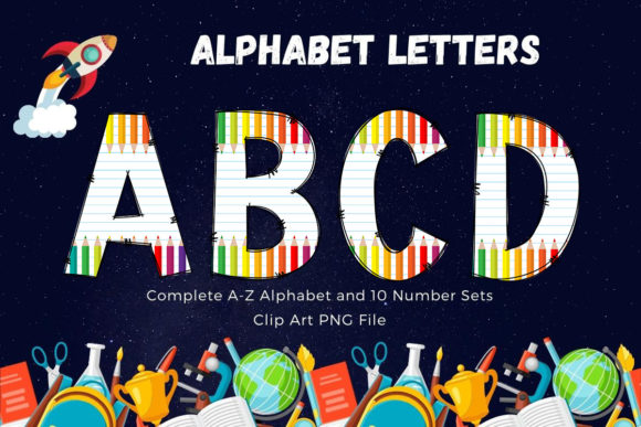 Back to School Alphabet Coloured Pencil Graphics