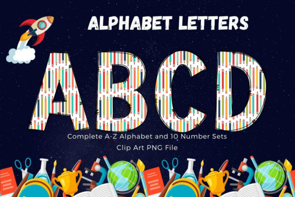 Back to School Alphabet Doodle Pencil Graphics