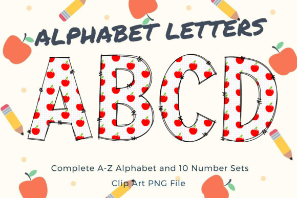 Back to School Alphabet Font Red Apple