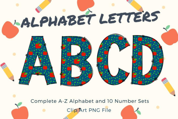 Back to School Doodle Alphabet Apple Graphics