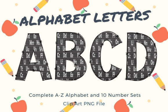 Back to School Doodle Alphabet Chalk Graphics