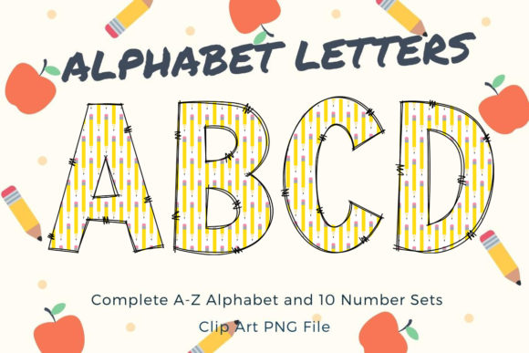 Back to School Doodle Alphabet Pencil: Graphics & Illustrations for Branding