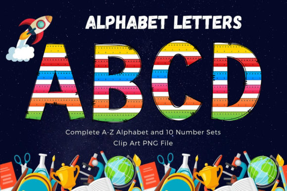 Back to School Doodle Alphabet Ruler Graphics