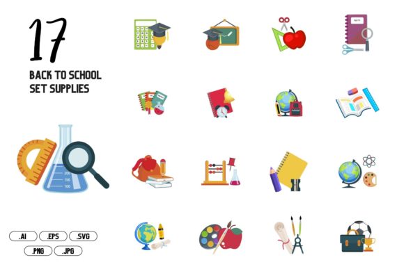 Back to School Set Supplies Graphics