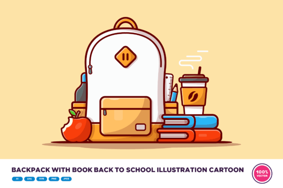 Backpack with Book Back to School Graphics