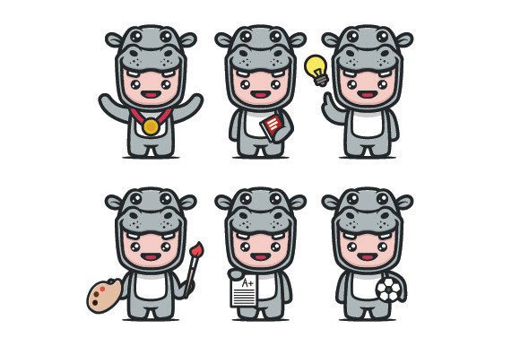 Cute Student Hippo Back to School Graphics