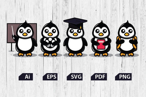 Cute Student Penguin Back to School Graphics