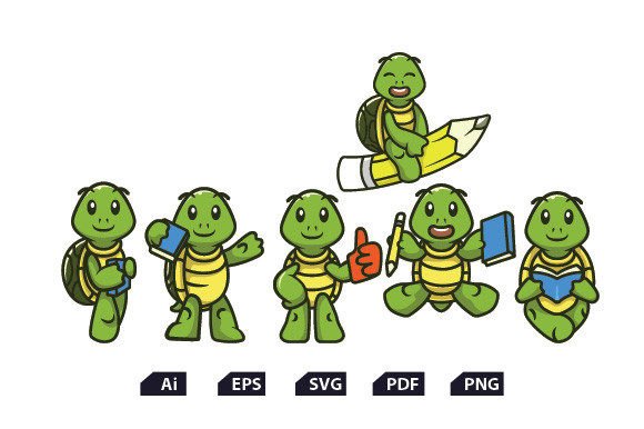Cute Student Turtle Back to School Set Graphics